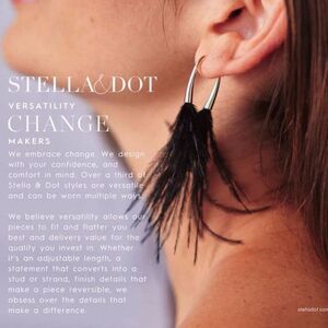 Stella & Dot Holiday 2021 Black Feather Statement Earrings NEW